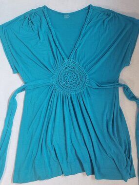 ANA New York Turquoise Crochet Waist Tie Top Size M